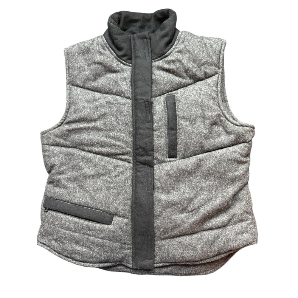 ALLSAINTS Puffer Vest Women Medium Grey Black Wool Full Zip Front Bck Pockets